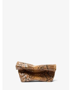 Michael Kors Maggie Snake Embossed Leather Lunch Bag Clutch - Brown