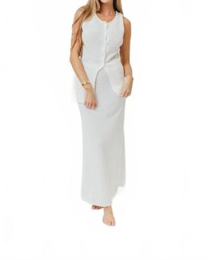 Lalavon Button Down Sweater And Maxi Skirt Set - White