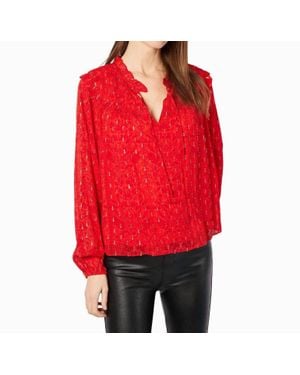 Sail To Sable Lurex Ruffle Front Top - Red