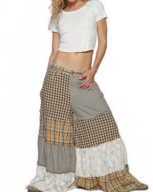 Pol Printed Patchwork Textured Palazzo Bottom - Green