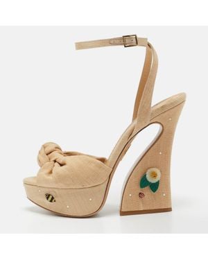 Charlotte Olympia Canvas Floral Vreeland Embellished Platform Sandals - Natural