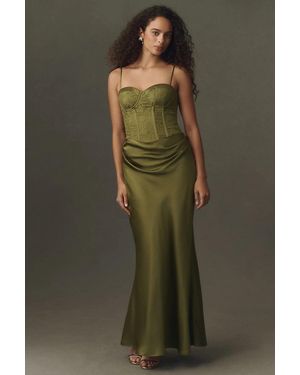 BHLDN Satin Corset Maxi Dress - Green