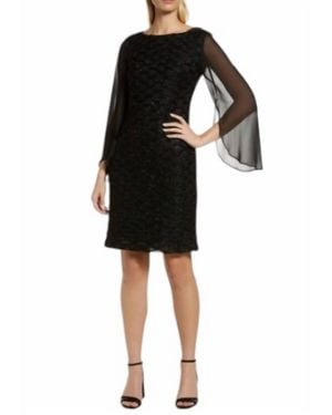 Connected Apparel Midi Chiffon Sleeve Dress - Black