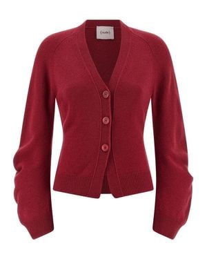 Nude Curved Sleeves Cardigan - Red