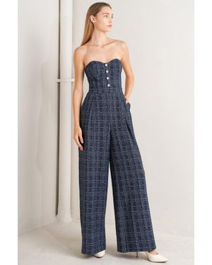 TRUEDAMES Elegant Party Tweed Jumpsuit - Blue