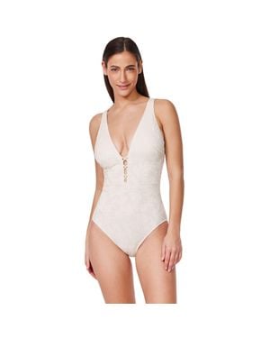 Gottex Jolene Textured Deep V Neck One Piece - White