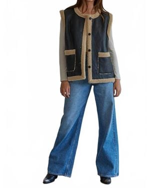 By Together Shiloh Woven Button Down Sleeveless Vest - Blue