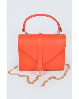 Fashnzfab Faux Leather Simple Handle Clutch - Orange