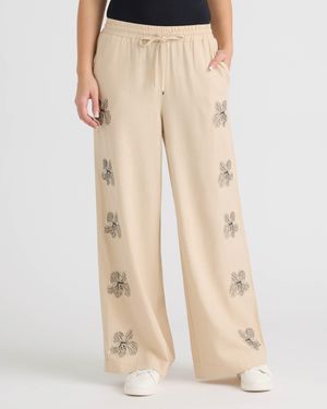 NVLT Pull On Embroidered Trouser - Natural