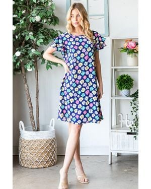 TRUEDAMES Heimish Full Size Floral Ruffled Short Sleeve Dress With Pockets - Multicolor