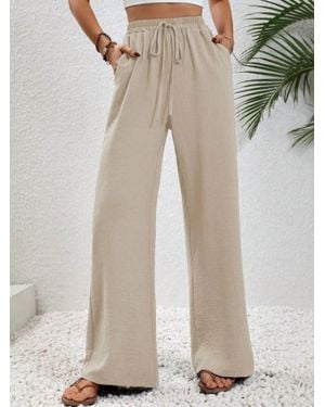 Trendsi Casual Drawstring Wide Leg Pants - Natural