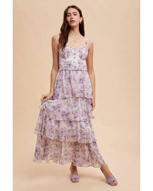 In-Loom Floral Ruffled Maxi Dress - Pink