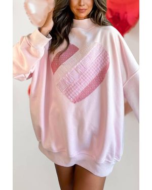 Aapparella Heart Patchwork Mock Neck Sweatshirt - Pink
