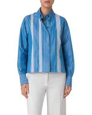 Akris Punto Pajama Stripe Long Sleeve Button-Down Shirt - Blue