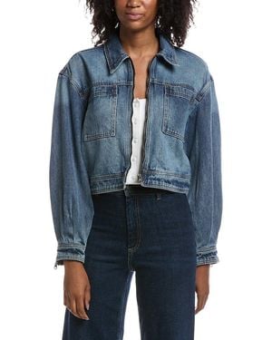 Current/Elliott Blouson Sleeve Cropped Zip Up Denim Jacket - Blue
