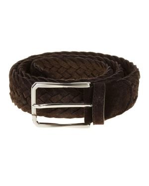 Canali Woven Suede Belt With Buckle - Black