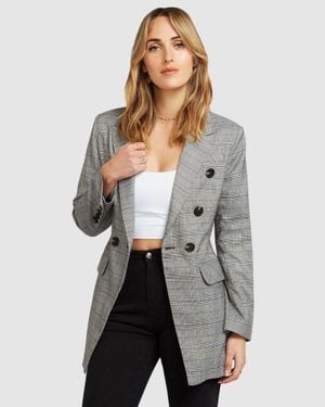 Belle & Bloom Too Cool For Work Plaid Blazer - Gray