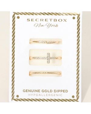 Fashnzfab Secret Box_3Pcs Genuine Dipped Minimal Rhinestone Pave Cross Accent Stackable Fashion Ring Set - White