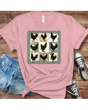 TRUEDAMES Boho Chicken Graphic Tshirt Bella + Canvas Farmhouse Shirt - Pink