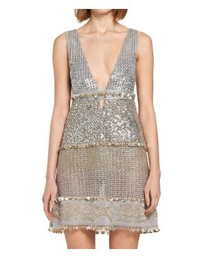 Roberto Cavalli Embellished Metallic Knit Dress - Gray
