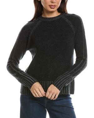 Forte Plaited Rib Trim Crewneck Cashmere Sweater - Black