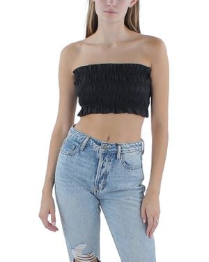 KOURT Smocked Cotton Strapless Top - Blue