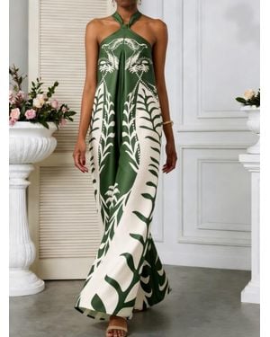 TRUEDAMES Printed Halter Neck Wide-Leg Jumpsuit - Green