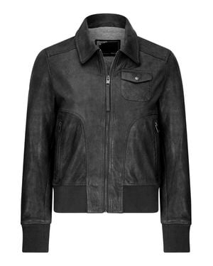 TruClothing Leather Bomber Jacket - Black