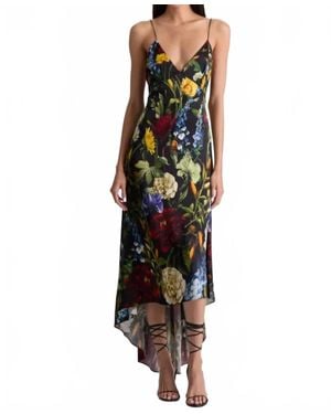 Alice + Olivia Luciana Deep V Asymmetrical Slip Dress - Black