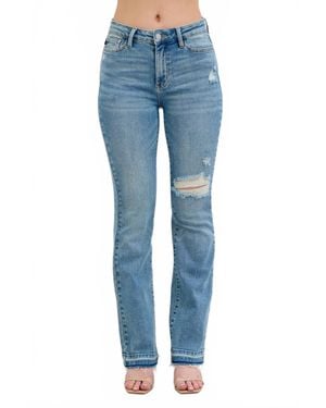 Judy Blue Destroy And Released Hem Bootcut Jeans - Blue
