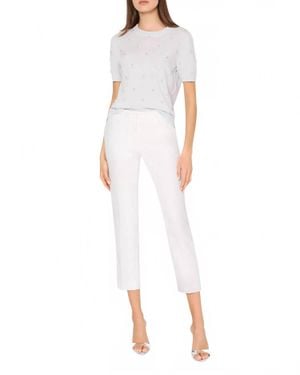 MILLY Rosalyn Rhinestone Crew Neck Top - White