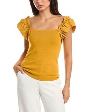 Tahari Flutter Woven Sleeve Milano Pullover - Yellow
