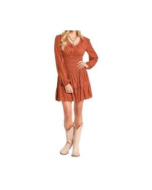 Rock & Roll Denim Smocked Bodice Mini Dress - Red