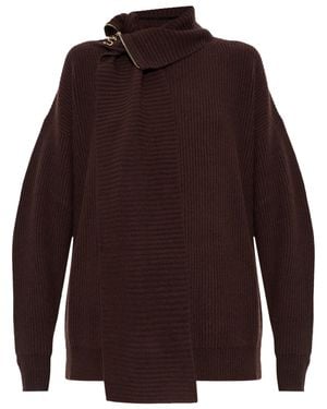 Sportmax Asymmetrical High-Collar Ribbed Knit Sweater - Brown