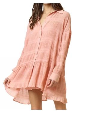 Lalavon Rebecca Chiffon Textured Shirt Mini Dress - Pink