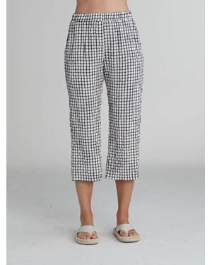 cut-loose Easy Crop Crinkle Plaid Pants - Gray