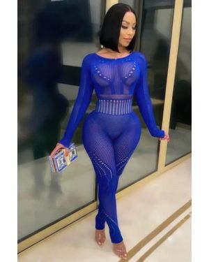 TRUEDAMES Cut Out Lace Jumpsuit - Blue