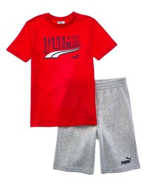 PUMA 2Pc Jersey T-Shirt & Fleece Short Set - Red