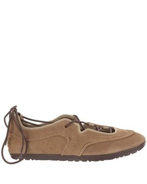 UGG Scalloped Suede Lace-Up Flats - Brown