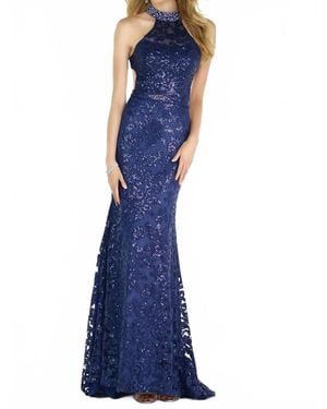 Alyce Paris Sequin Halter Laced Gown - Blue