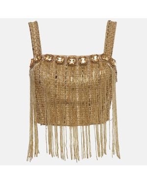 Elisabetta Franchi Tweed Sequin Embroidered Strappy Top - Metallic