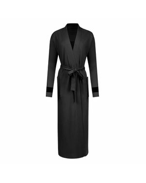 Velvette Pima Cotton & Modal Wrap Robe - Black