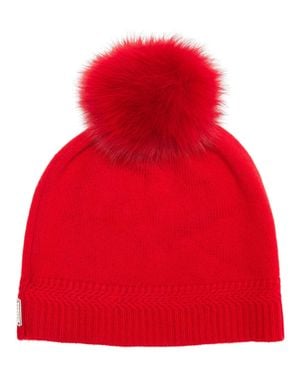 Gorski Knit Cashmere Hat With Fox Fur Pompom - Red