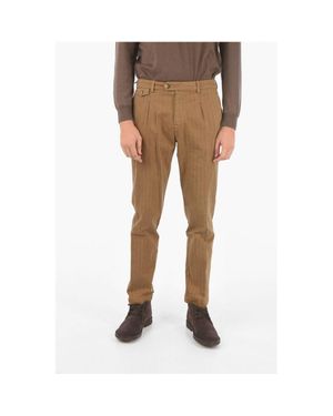 Cruna Herringbone Raval1P. L.603 Single Pleated Chino Pants - Natural