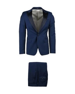 Paoloni Virgin Wool Satin Suit With Satin-Finished Details - Blue