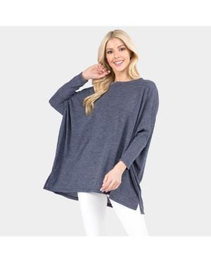 TRUEDAMES Oversized Dolman Sleeve Tunic Top - Blue