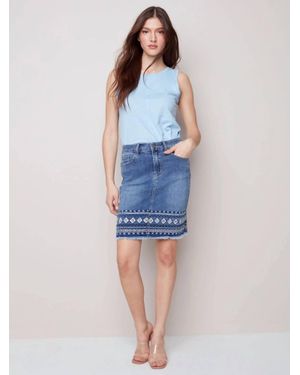 Charlie b Embroidered Hem Denim Skort - Blue
