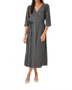 Kaffe Kamira Half Sleeves V-Neck Wrap Midi Dress - Black