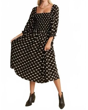 Jade By Jane Ribbon Puff Sleeve Midi Dress - Black
