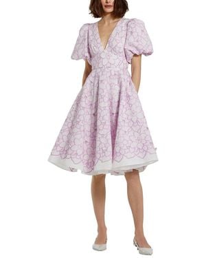 Mac Duggal Embroidered Floral Midi Dress - Purple